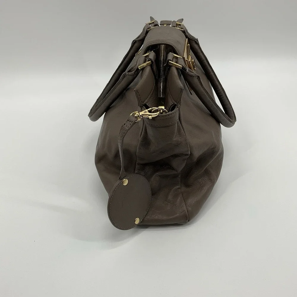 Tory Burch Leather Satchel Brown Gold Lock Large Quiet Luxury Minimalist Modern